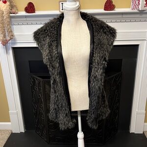 White House Black Market Faux Fur Vest in Black and Gray